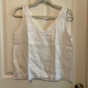 4our Dreamers v-neck white linen sleeveless shell